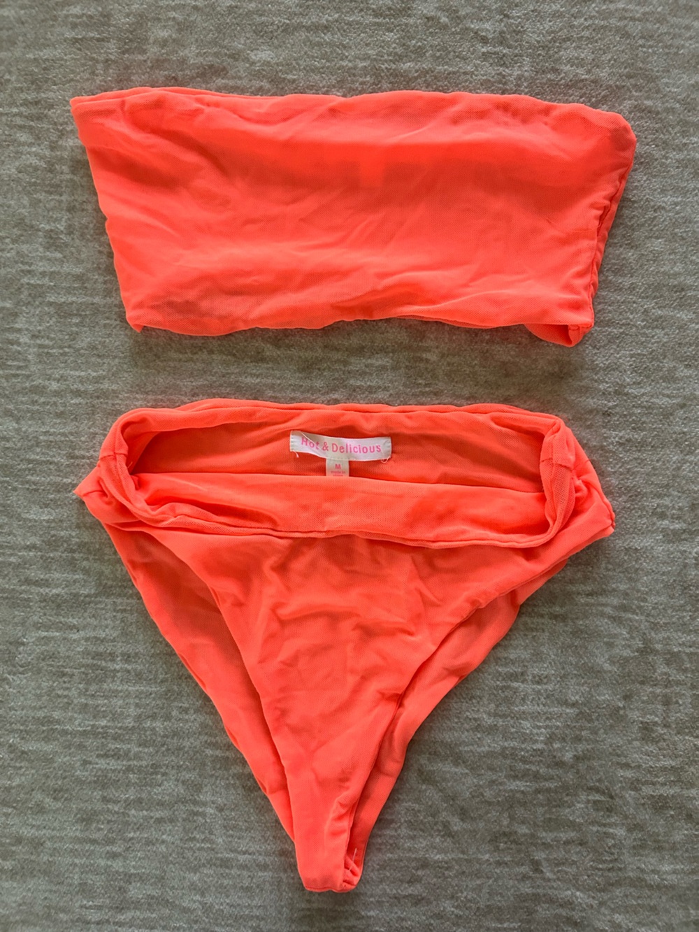 iHeartRaves Neon Coral High-Cut Bikini Set